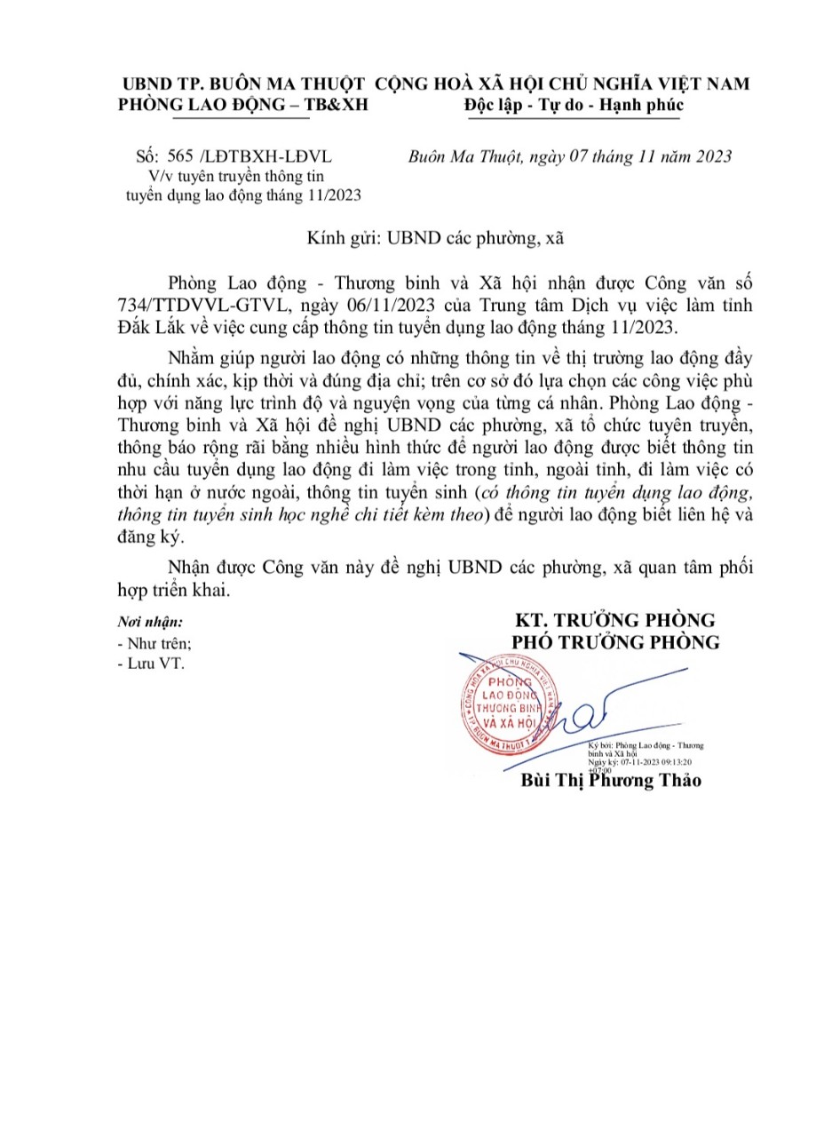 Thông tin tuyển sinh lớp đào tạo nghề và tuyển dụng lao động tháng 11 năm 2023